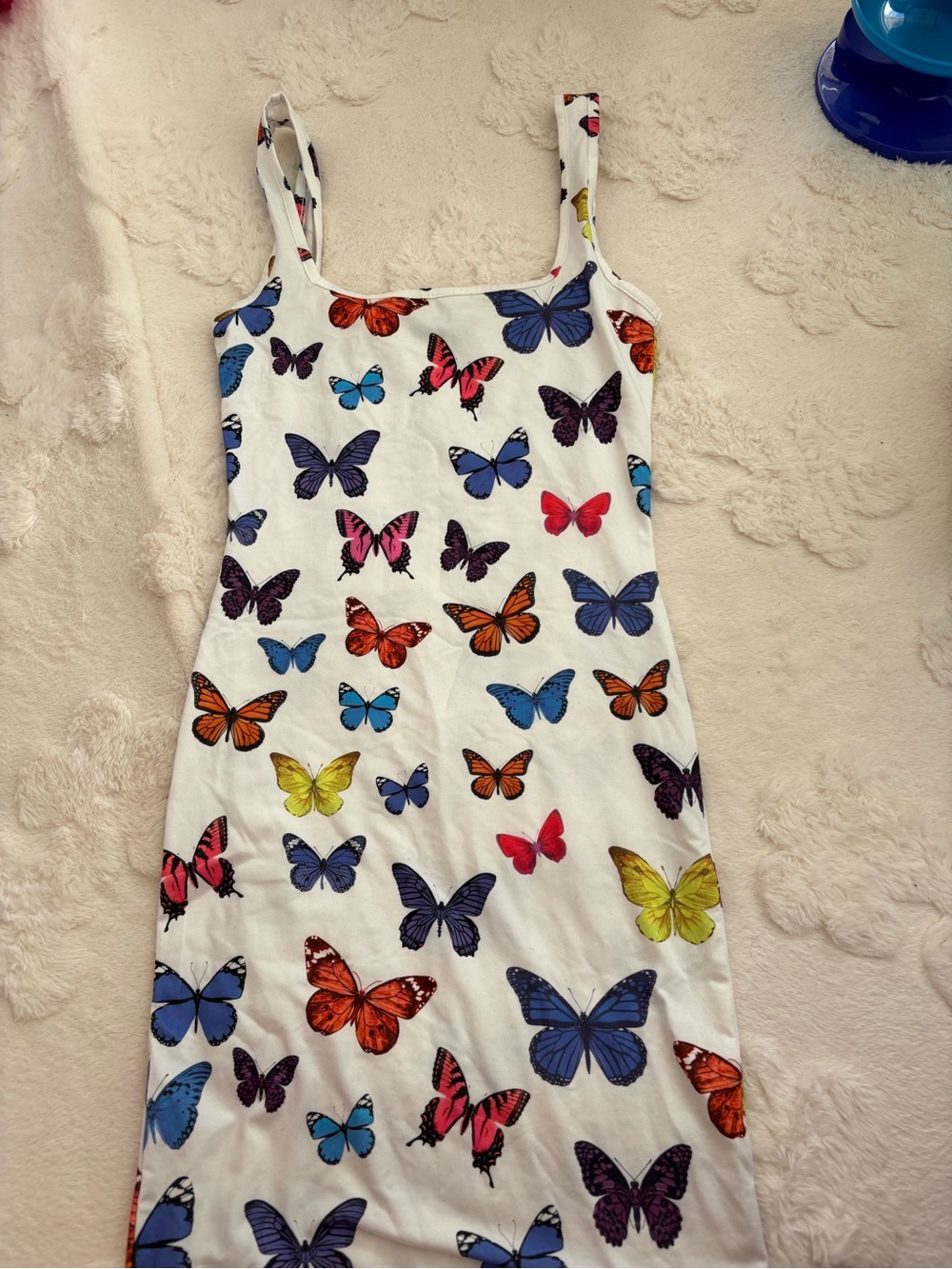 White Butterfly Print Tank Dress